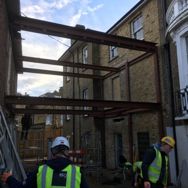 Connecting one building to another with Steel Frame, London 